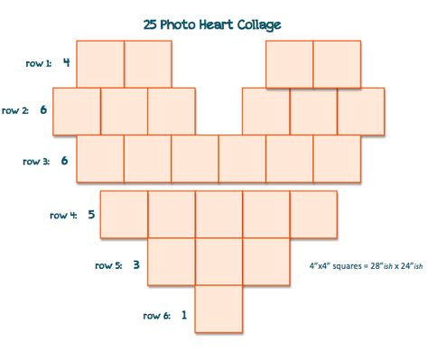 25 Photo Heart Collage -- I didn't see simple templates after a quick search so I created a couple of them. Hope this is helpful to others as well. ~m. 25 Photo Heart Collage, Heart Layout For Pictures On Wall, Heart Pictures Love Photo Ideas, Diy Heart Photo Collage, Diy Photo Collage Ideas Creative Gift, Photo Wall Collage Boyfriend, Heart Collage Wall, Polaroid Heart Template, Heart Made Of Pictures