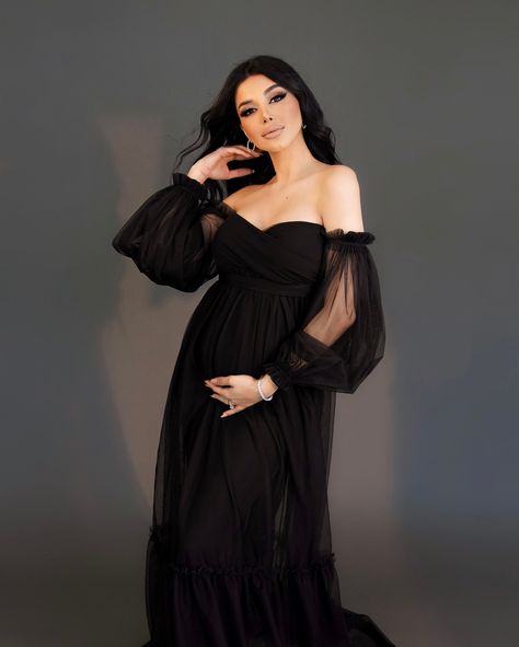 Maternity Shoot Dress, Tulle Maternity Dress, Black Floor Length Dress, Maternity Evening Dress, Baby Shower Dress, Maternity Black Dress, Sweetheart Top, Bridal Shower Outfit, Maternity Gown