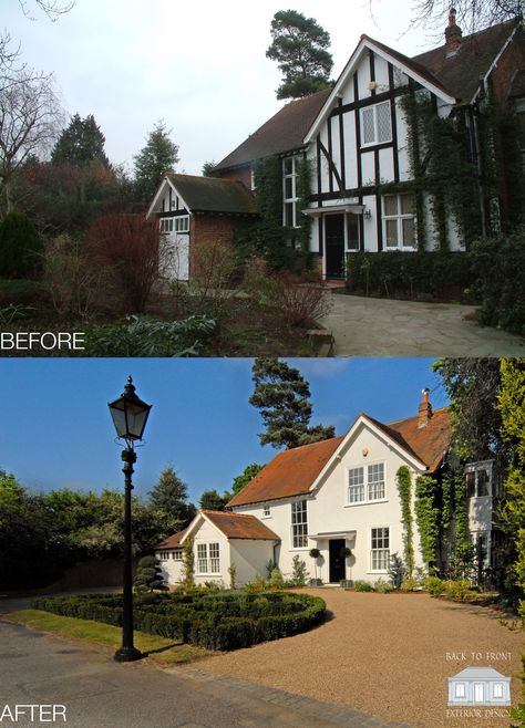 Traditional gem remodelled from a mock tudor disaster. This beautiful home is a favourite here at Back to Front HQ. With the rendered exterior and gorgeous sash windows - how could you not fall in love with this dream home? Exterior House Makeover, Exterior Remodel Before And After, Tudor House Exterior, Rendered Houses, Exterior House Remodel, Home Exterior Makeover, House Makeover, Tudor Style Homes, Exterior Renovation