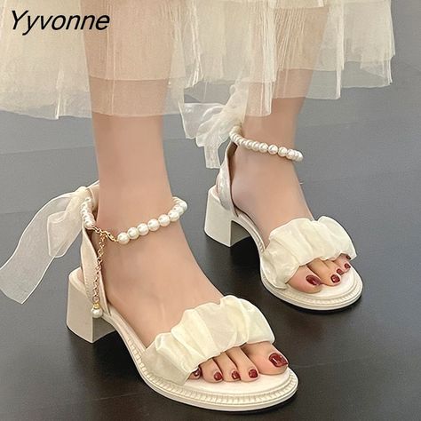 Shipping: Worldwide Express Shipping Available Delivery time: 🚚7-15Days Fast Shipping Returns: Fast refund,💯100% Money Back Guarantee. Korean Heels, Modest Girly Outfits, Sandal Tali, Heel Sandals Outfit, Friend Drawings, Fancy Sandals, Fancy Heels, Pretty Heels, Heels Aesthetic