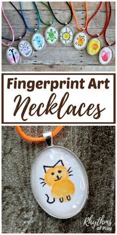 Preschool Jewelry Crafts, Jewelry Crafts For Kids, Jewelry Making For Kids, Jewerly Diy Ideas, Fingerprint Art Kids, Fingerprint Artwork, Homemade Necklace, Thumbprint Necklace, Jewelry Making Kids