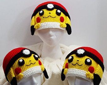 Crochet patterns | Etsy Pokemon Hat Crochet, Pikachu Hat, Pikachu Pokeball, Pikachu Crochet, Pokemon Hat, Crochet Character Hats, Crochet Pokemon, Hat Crochet Pattern, Crocheted Hats