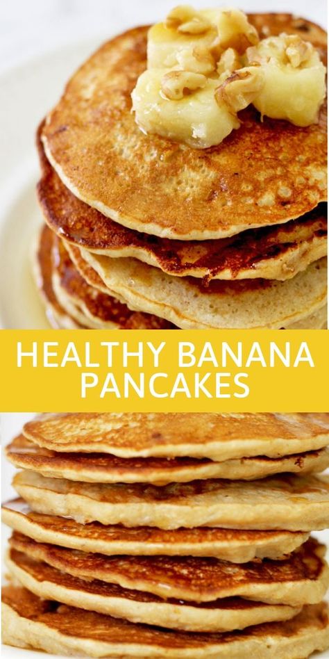 Simple Healthy Pancake Recipe, Fluffy Banana Pancakes Healthy, Whole Grain Pancakes Healthy, Best Healthy Pancakes, Whole Grain Pancake Recipe, Grain Free Banana Pancakes, Pancakes Recipe With Banana, Pancakes From Bananas, Overripe Banana Pancakes