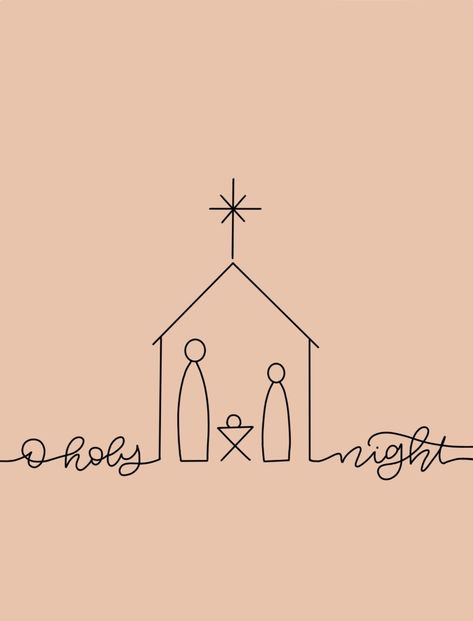 Christmas Canvas Art Cricut, Christmas Decor Canvas, O Holy Night Sign, Christmas Minimalist Illustration, Diy Christmas Canvas Art, Simple Christmas Art, Oh Holy Night Sign, Christmas Line Art, Merry Christmas Art