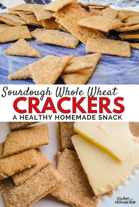 Homemade Sourdough Whole Wheat Crackers Recipe Whole Wheat Crackers Recipe, Wheat Crackers Recipe, Snacks Ideas Healthy, Gluten Free Cracker Recipe, Sourdough Tips, Snack Ideas Healthy, Sourdough Crackers, Cracker Recipe, Whole Wheat Crackers