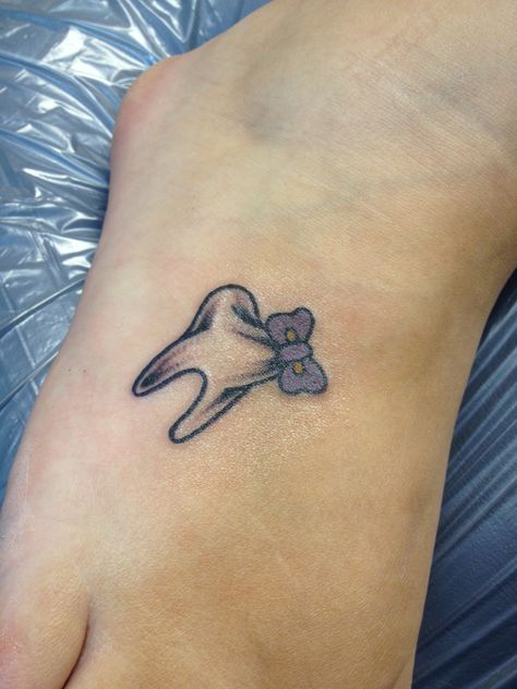 Tooth tattoo :) Tooth Tattoos, Dental Tattoo, Tiffany Evans, Hygiene School, Tooth Tattoo, Dental Assisting, Teeth Art, Dental Hygiene School, Dental Fun