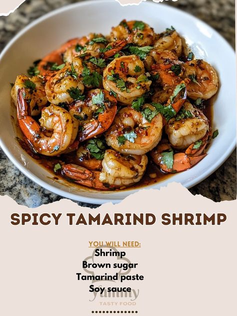 🍤🌶️ Spice up your day with our Spicy Tamarind Shrimp! A tangy and zesty seafood delight! 🍋🔥 #SeafoodLovers Spicy Tamarind Shrimp Ingredients: Shrimp, peeled and deveined (1 lb) Tamarind paste (2 tbsp) Soy sauce (2 tbsp) Brown sugar (1 tbsp) Garlic, minced (3 cloves) Red chili flakes (1 tsp) Olive oil (2 tbsp) Fresh cilantro, chopped (2 tbsp) Instructions: Mix tamarind paste, soy sauce, brown sugar, garlic, and red chili flakes in a bowl. Heat olive oil in a pan, add shrimp, and cook until... Tamarind Shrimp, Tamarind Paste Recipes, Seafood Delight, Tamarind Paste, Red Chili Flakes, Shrimp Dishes, Seafood Dinner, Chili Flakes, Red Chili