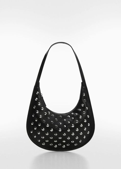 Studded shoulder bag - Woman | Mango Canada | Mango Canada Elbow Length Gloves, Double Necklace, Studded Bag, Point Shoes, Heart Drop Earrings, Fall Accessories, Denim Bag, Velvet Bag, Metal Design