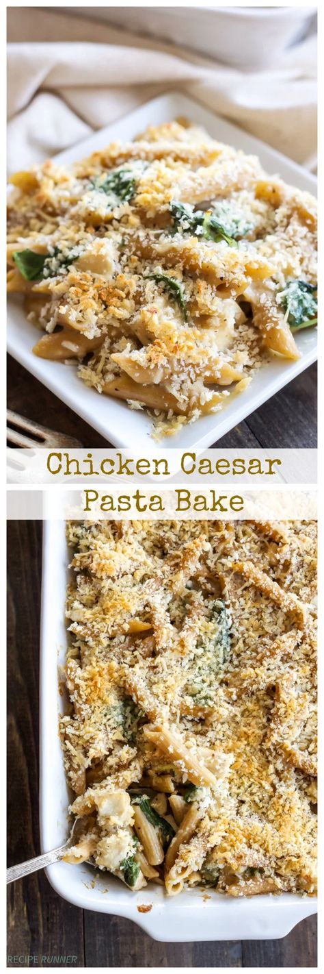 Bake Quotes, Recipe Runner, Chicken Caesar Pasta, Baking Chicken, Creamy Pasta Bake, Caesar Pasta, Pasta Party, Chicken Pasta Bake, Chicken Ideas