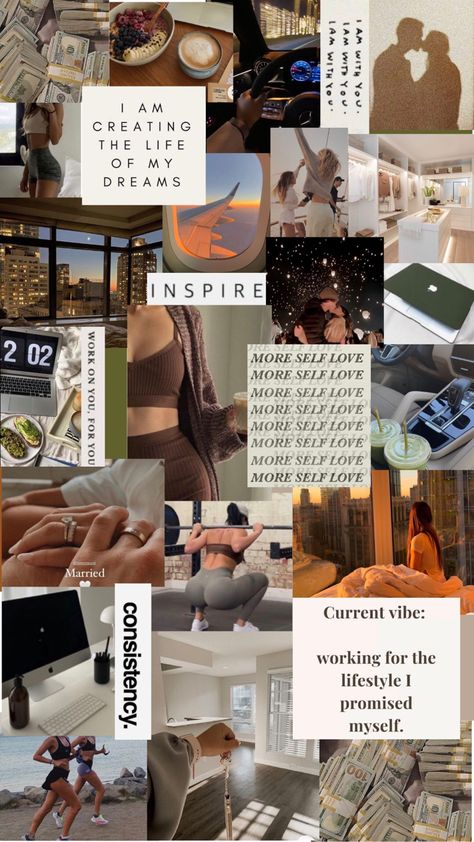 Vision Board Wallpaper Collage | Mindset | Inspirational Wallpaper Daglig Motivation, Creative Vision Boards, Vision Board Collage, Vision Board Examples, Board Wallpaper, Quotes Dream, Now Quotes, Digital Vision Board, Vision Board Images