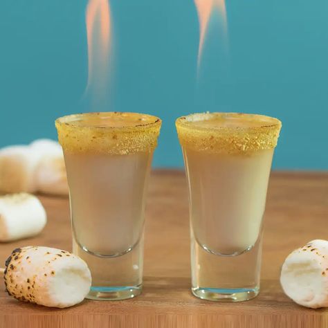 Flaming Cocktails, Flaming Shots, Flaming Drinks, Combine Cake, Vodka Mixers, Bacardi 151, Cake Vodka, Shooter Recipes, Roast Marshmallows