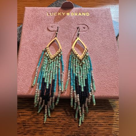 Stunning Beaded Turquoise And Blue Earrings. Gold Wires. Gift Boxed. Beaded Brick Stitch, Lucky Brand Earrings, White Hoop Earrings, Turquoise Bead Earrings, Rose Gold Drop Earrings, Bead Soup, Gemstone Drop Earrings, Silver Statement Earrings, Jewelry Styles