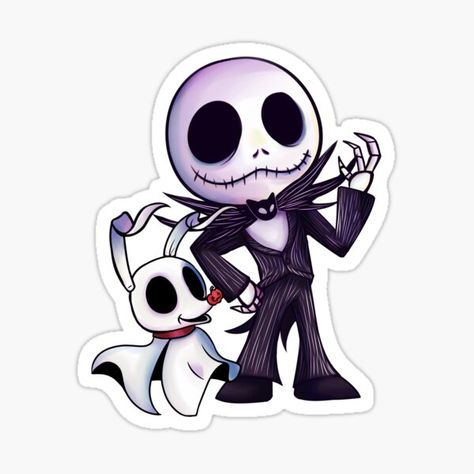 "Chibi Jack and Zero" Sticker for Sale by Stormagedoom | Redbubble Chibi Jack Skellington, Jack Skellington Cartoon, Cute Jack Skellington, Jack And Zero, Couples Tattoo, Imprimibles Halloween, Nightmare Before Christmas Wallpaper, Christmas Decals, Cartoon Stickers