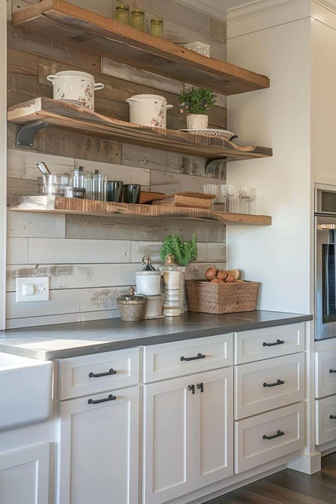 50 Charming Farmhouse Kitchen Backsplash Designs for a Quaint Touch Modern Kitchen With Brick Backsplash, Natural Stone Backsplash Kitchen, Shiplap Backsplash Kitchen, Country Kitchen Backsplash, Farmhouse Kitchen Backsplash Ideas, Contemporary Kitchen Backsplash, Rustic Kitchen Backsplash, White Kitchen Rustic, Shiplap Kitchen