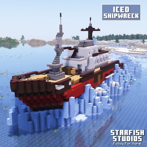 Minecraft Ice Sculpture, Minecraft Shipwreck House, Minecraft Shipwreck, Minecraft Inspiration, Minecraft Memes, Minecraft Architecture, Ice Sculptures, Minecraft Buildings, Minecraft Builds