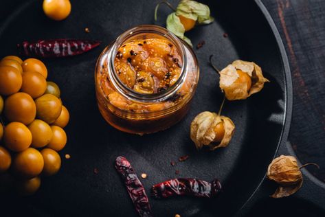 Cape Gooseberry Chutney Recipe Sweet Chutney Recipe, Gooseberry Chutney, Gooseberry Recipes, Gluten Free Burger, Cape Gooseberry, Black Mustard Seeds, Recipe Gluten Free, Chutney Recipe, Cumin Seeds