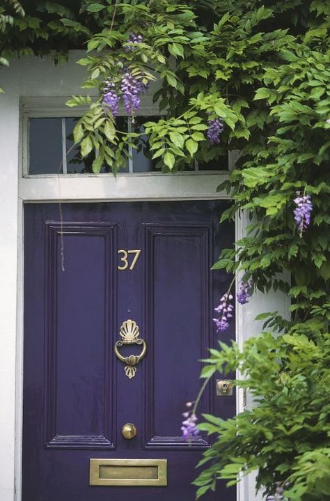 Colorful Front Doors - Statement Doors From Around the World Wisteria Front Door, Purple Front Door Red Brick House, Purple Front Door White House, Purple Front Door, Purple Front Door Brick House, Blue House Purple Door, Purple Doors Front House Meaning, Purple Front Doors, Front Door Inspiration