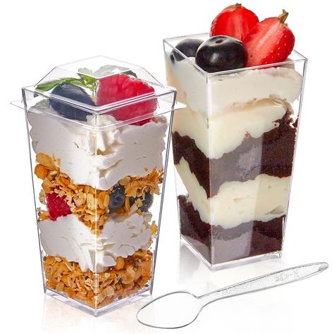 Dessert Cups With Lids, Parfait Cups, Mini Dessert Cups, Mini Dessert, Dessert Cups, Clear Plastic, Spoons, Dessert, Fruit