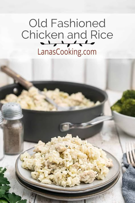 This old-fashioned Chicken and Rice with celery and onions is one of the world's most nearly perfect comfort food recipes. Your family will love it! https://www.lanascooking.com/chicken-and-rice/ Easy Healthy Chicken And Rice Recipes, Chicken And Rice Old Fashioned, Old Fashion Chicken And Rice Recipes, Bland Chicken And Rice Recipes, Old Fashioned Chicken And Rice Casserole, Chicken And Rice Southern Style, Southern Style Chicken And Rice, Stove Top Chicken And Rice Recipes, Classic Chicken And Rice