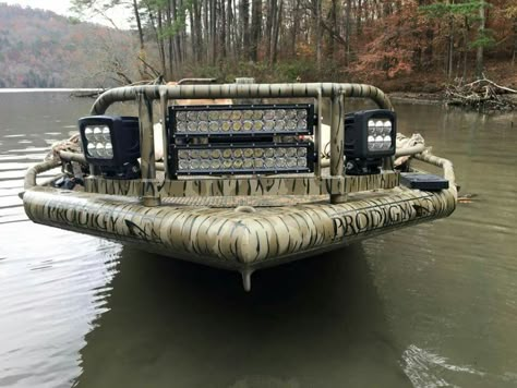 Prodigy Boats - Now that's headlights! Mud Boats, Jon Boat Modifications, Boat Modifications, Duck Hunting Boat, Duck Boat Blind, Duck Boats, Rc Boats Plans, John Boats, Jon Boats