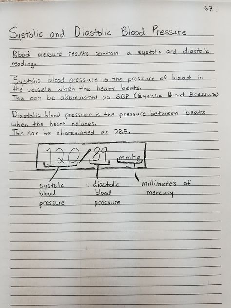 systolic and diastolic blood pressure Systolic And Diastolic Blood Pressure, Emt School, Systolic And Diastolic, Emt Study, Medical Terminology Study, Biochemistry Notes, Medical Assistant Student, Nursing School Essential, Medicine Notes