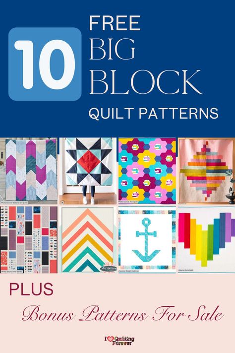 Top 10 Free Big Block Quilt Patterns ( 10 Bonus Patterns For Sale) Bold Quilt Patterns, Large Piece Quilts, Log Cabin Patterns Free, 15 Inch Quilt Blocks Patterns Free, Intermediate Quilt Patterns, Twin Size Quilt Pattern Free, Large Quilt Blocks Patterns Free, 9 Block Quilt Patterns, Large Block Quilt Patterns