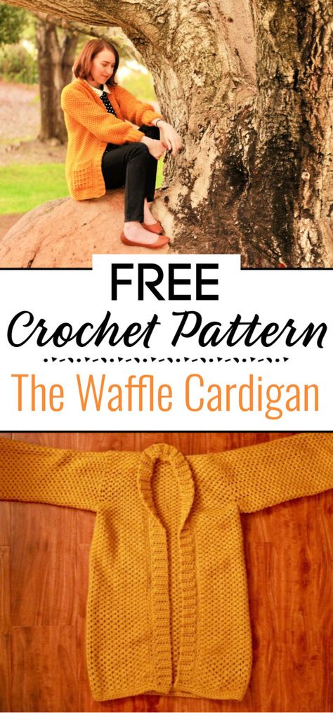 Free Crochet Sweater Patterns, Free Crochet Sweater, Waffle Cardigan, Crochet Waffle Stitch, Crochet Cardigan Free, Crochet Sloth, Crochet Sweater Free, Cardigan Crochet Pattern, Sweater Patterns