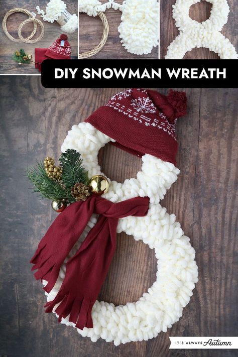 This DIY snowman wreath is super easy to make using loop yarn and supplies from the dollar store. You can make this simple craft in under an hour with our tutorial. Easy Diy Snowman, Diy Snowman Wreath, Christmas Wreath Craft, Holiday Wreaths Diy, Christmas Wreaths Diy Easy, Diy Snowman, Simple Craft, Snowman Wreath, Easy Christmas Crafts