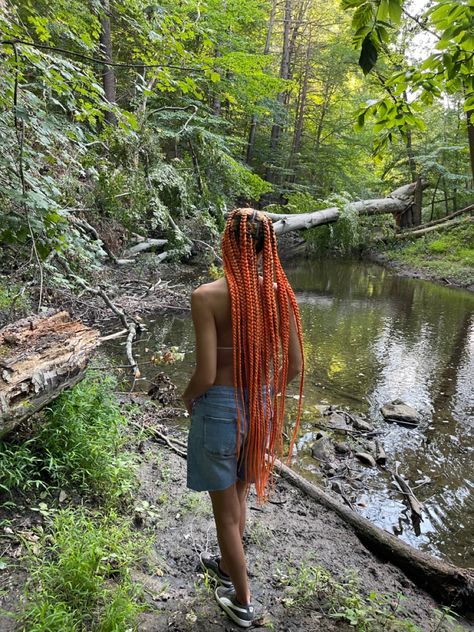 #nature #naturalbeauty #naturelovers #forest #aesthetic #boho #hippie #tree #forestcore #green #orange #plant #women #blackwomen #blackwomenhairstyles #braids Orange Box Braids, Box Braids Long, Braids Long, Forest Core, Orange Plant, Forest Aesthetic, Orange Box, Aesthetic Boho, Orange Boxes