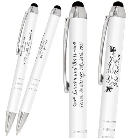 White Metal wedding ball points with printed name, a perfect and forever gift . We made custom pens with your name or company's logo printed on it. High quality pens with free designing and effective cost. 📧 For More information, you Can DM us. #thecustompens #custommade #custompens #highquality #pens #writing #handwriting #custom #pen #custompen #luxurypens #handcrafted #handmade #unique #present #gift Nikah Pen, Heather Wedding, Wedding Pen, Pool Party Favors, Wedding Favors And Gifts, Metal Wedding, Forever Wedding, Silver Pen, Personalised Pens