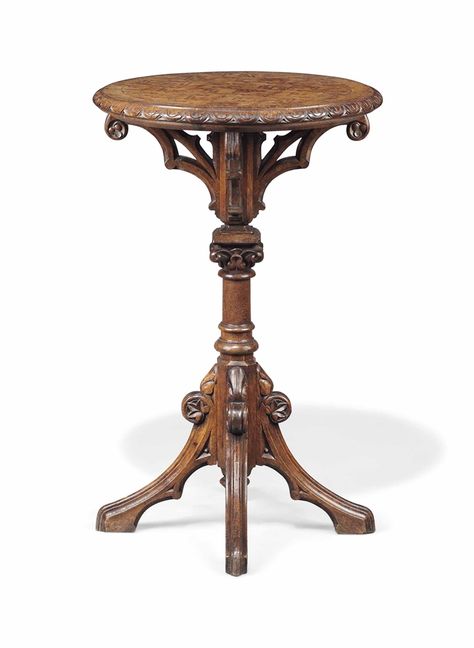 A VICTORIAN GOTHIC OAK AND MARQUETRY OCCASIONAL TABLE - CIRCA 1870 Victorian Coffee Table, Medieval Table, Pleasant Aesthetic, Old Mansions Interior, Gothic Table, Bed Simple, Cnc Table, Victorian Table, Antique Side Table