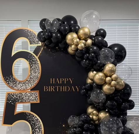 60th Birthday Decorations, Black And Gold Balloons, Birthday Inspiration, Events Ideas, Hollywood Party, 65th Birthday, Decorations Party, Gold Balloons, Balloon Decorations Party