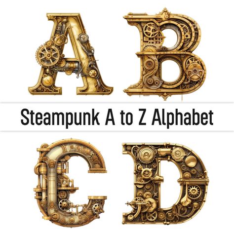 Steampunk Lettering, Steampunk Alphabet, Steampunk Clipart, Virtual Families, Journal D'art, 2 House, Letters Png, Doodle Letters, Alphabet Fonts