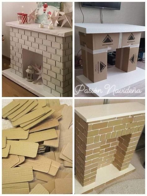 Diy Christmas Fireplace, Cardboard Fireplace, Cardboard Christmas, Fake Fireplace, Santa's House, Ideas Navidad, Christmas Themes Decorations, Diy Fireplace, Christmas Fireplace