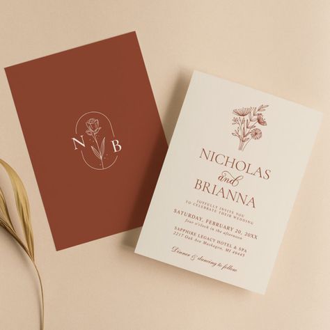 Fall Wedding Burnt Orange, Simple Wedding Invitation Design, Fall Themed Wedding Invitations, Wedding Burnt Orange, Invites Design, Burgundy Invitations, Burnt Orange Wedding, Popular Wedding Invitations, Elegant Fall Wedding