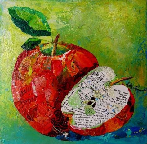 Apple Collage Art, Paper Collage Still Life, Fruit Collage Art, Collage Fruit, Vitromosaico Ideas, Apples Art, Fruit Collage, Food Collage, Mixed Media Collage Art