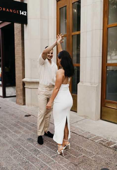 Elopement Ideas Courthouse Dresses, Courthouse Wedding Outfit, Courthouse Wedding Dress Short, Wedding Ides, Short Bridal Dress, Courthouse Wedding Dress, City Engagement Photos, Wedding Couple Poses Photography, Engagement Inspo