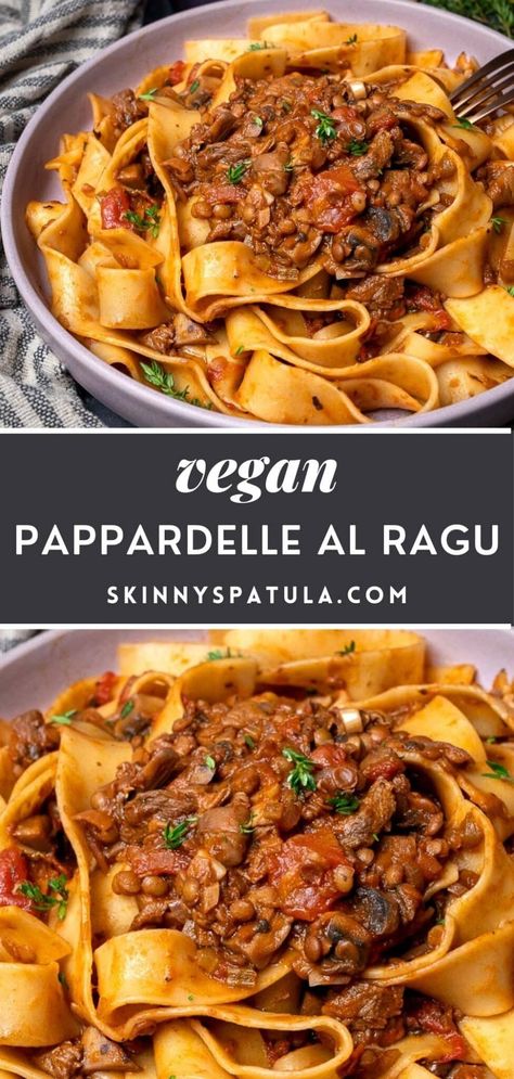 Lentil Ragu Recipe, Vegan Ragu, Vegan Week, Pappardelle Recipe, Lentil Ragu, Vegan Mushroom Pasta, Vegan Mediterranean, Mushroom Ragu, Vegan Pasta Dish