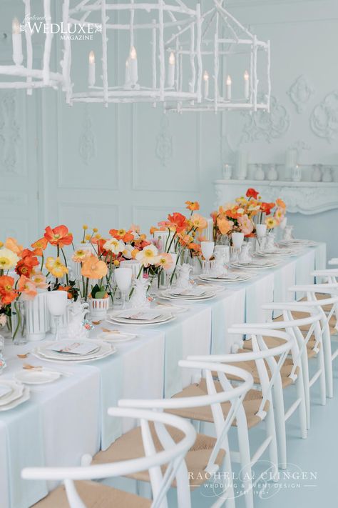 Individual Flowers In Vases Wedding, Sunset Color Palette Wedding, Color Palette Wedding, Poppy Wedding, Unique Wedding Centerpieces, Wedding Centerpiece Ideas, Contrast Photography, Sunset Color Palette, Mint Rooms