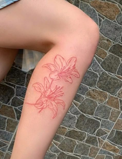 Red Lily Flower Tattoo, Red Lilies Tattoo, Fire Lily Tattoo, Peruvian Lily Tattoo, Red And White Tattoo, Red Floral Tattoo, Red Lily Tattoo, Tigerlily Tattoo, Red Tattoos For Women