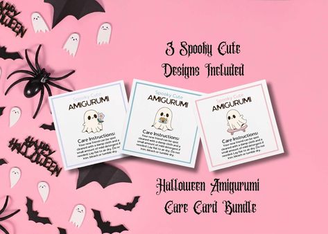 Halloween Amigurumi Care Card Bundle - Three Crochet Care Tag Designs Included - Wash Instructions for Crochet - Halloween Care Card Crochet by UpcycledArtfully on Etsy Fall Craft Fairs, Halloween Amigurumi, Crochet Plushies, Crochet Halloween, Fall Craft, Kawaii Crochet, Halloween Crochet, Color Theme, Care Card