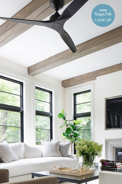 Wood Beams Ceiling Living Room, Modern Beams Ceiling, Himachal House, Tudor Living Room, Wood Beams Living Room, Reclaimed Wood Beams Ceiling, Modern Tudor House, Rooftop House, Painted Ceiling Beams