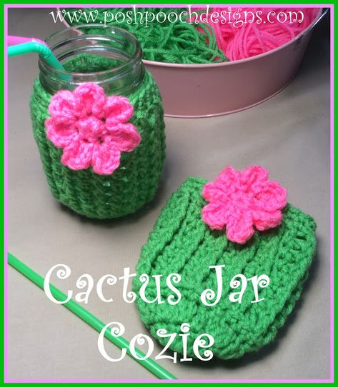 Coasters Free Pattern, Crochet Jar Covers, Crochet Coffee Cozy, Crochet Coasters Free Pattern, Crochet Cup Cozy, Cozy Crochet Patterns, Crochet Cozy, Crochet Cactus, Crocheting Ideas