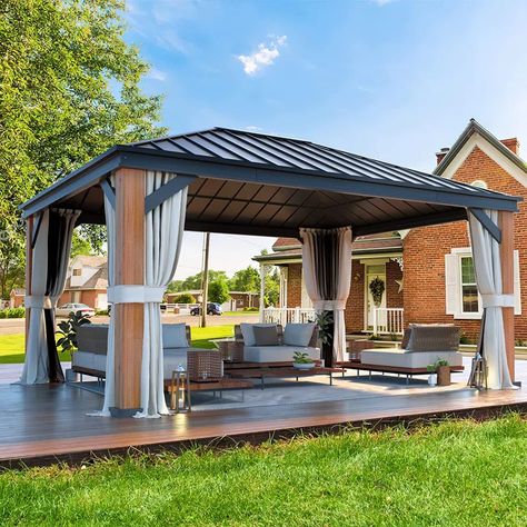 EROMMY 16 Ft. W x 12 Ft. D Aluminum Patio Gazebo | Wayfair Permanent Gazebo, Aluminum Gazebo, Steel Roof, Outdoor Canopy, Hardtop Gazebo, Gazebo Canopy, Comfortable Space, Gazebo Pergola, Outdoor Gazebos