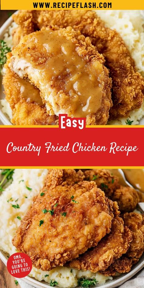 Ready for a tasty twist on chicken breast? This Country Fried Chicken Recipe offers a crispy, flavorful experience that will satisfy your cravings. Enjoy a hearty meal that’s easy to make and even easier to love. Remember to save this gem for later use! Raising Cains Chicken Recipe, Fried Chicken Breast Dinner Ideas, Grilled Chicken Pieces Recipes, Country Chicken Recipes, Chicken Shake And Bake Recipes, Food Mill Recipes, Chicken Fillet Recipes Dinner Tonight, Chicken On The Beach Recipe, Chicken Breast Bone In Recipes