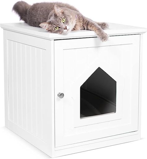 Amazon.com: BIRDROCK Home Decorative Cat House & Side Table - Cat Home Nightstand - Indoor Pet Crate - Litter Box Enclosure - Hooded Hidden Pet Box - Cats Furniture Cabinet - Kitty Washroom - White : Pet Supplies Litter Box Enclosure Diy, Cat Box Cabinet, Cat Litter Cabinet, Kitten Supplies, Diy Cat Litter, Cat Litter Box Enclosure, Enclosure Ideas, Box Cabinet, Shelf Diy