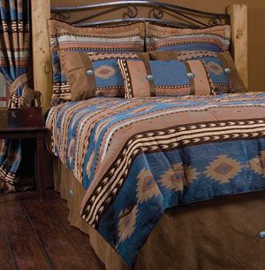 Sierra Turquoise Bedding Comforter Sets Southwest Bedding, Southwestern Bedroom, Southwestern Bedding, Western Bedrooms, Western Bedroom Decor, Interior Simple, Western Bedding, Blue Comforter Sets, Western Bedroom