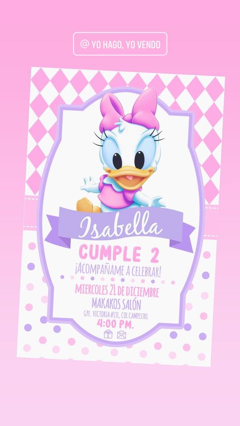 Minnie Y Daisy, Daisy Duck Party, Cars Birthday Invitations, Baby Daisy, Baby Shower Duck, Duck Birthday, Daisy Party, 2nd Birthday Party Themes, Baby Shower Invitaciones