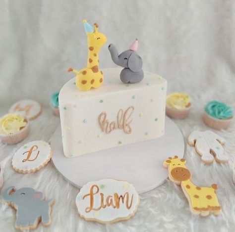 Half Way To One Birthday Cake, Half To One Birthday Cake, Birthday Cake 6 Months, Half A Birthday Ideas, Half Bday Cake Ideas, Half 6 Months Birthday Cake, Half Cakes Ideas, 6month Birthday Cake, Half Way To One Boy Ideas