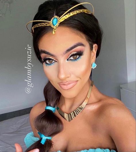 Princess Jasmine Eye Makeup, Jasmine From Aladdin Makeup, Yasmin Disney, Genie Makeup, Princess Jasmine Halloween, Princess Jasmine Halloween Costume, Princess Jasmine Makeup, Jasmine Halloween Costume, Jasmine Makeup